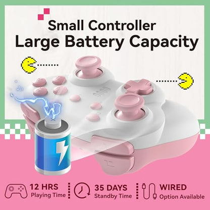 turbX Mini Mate Wireless Gaming Controller, Nintendo Switch Gamepad Joystick & Wired PC Windows Steam, Complimentary LED RBG Charging Stand w. Glowing Light, 6-Axis Gyro, 3D Joystick, Cute Pink - color: Pink