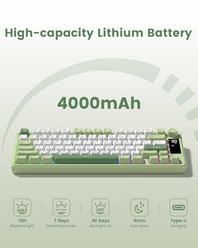 Womier DK75 75% Wireless Gaming Keyboard, RGB Backlit Creamy Keyboard with Media Knob, OLED Screen, Tri-Mode 2.4GHz/USB-C/BT5.0, Anti-Ghosting No-Conflict Silent Membrane Keyboard for MAC Windows - color: Green