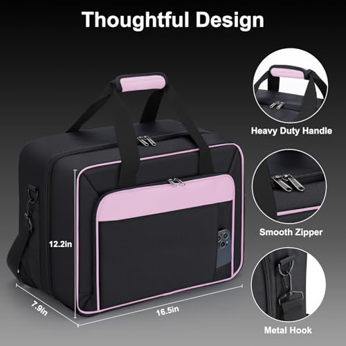 GDNasist Carrying Case Compatible with PS5/PS5 Pro/PS5 Slim, Pink | Travel Thickened Protective Bag Compatible with Playstation 5 Console, Headset, PS5 Controller, Game Discs and Accessories - color: Pink