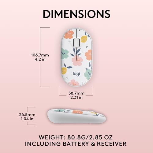 Logitech M340 Compact Ambidextrous Silent Wireless Mouse - Floral Bouquet | Silent clicks, with 2.4 GHz USB-A Nano Receiver, 3 non-customizable buttons, 18-months battery, Windows Mac Chrome compatible - color: Floral Bouquet