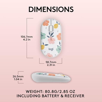 Logitech M340 Compact Ambidextrous Silent Wireless Mouse - Floral Bouquet | Silent clicks, with 2.4 GHz USB-A Nano Receiver, 3 non-customizable buttons, 18-months battery, Windows Mac Chrome compatible - color: Floral Bouquet