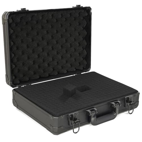 17 Inch Aluminum Carrying Case 17 X 12 X 6 Inch Ideal for Microphone & Camera Gear Transportation, DJ Mixer Case with Customizable Pre-Diced Foam, Black - size: Inner：16.5''X 11.5''X 5.5''