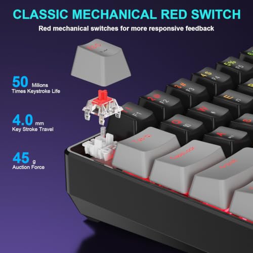 BlueFinger 60% Mechanical Gaming Keyboard and Mouse Combo - RGB Rainbow Backlit 61 Keys Red Switch Keyboard & 4 DPI LED Gaming Mouse, USB Wired Set for PC Laptop Xbox PS4 PS5, White (Gray & Black) - color: Gray & Black