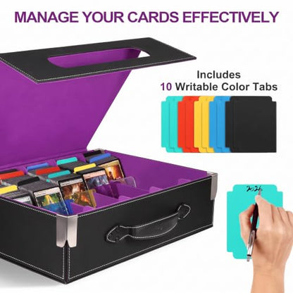 5-Row TCG Card Storage Box, 3900+ Unsleeved Cards, Black | 800+ toploader capacity with 5 acrylic holders, 10 writable tabs and fold-out play mat for MTG TCG collectors