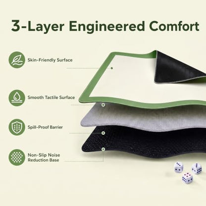 Mahjong Mat Green Plain 31.5x31.5 Inch 2mm Thick Neoprene Waterproof Noise Reduction Non-Slip Table Game Mat for Mahjong, Dominoes, Poker & Board Games with Storage Bag & 4 Dice - color: Green