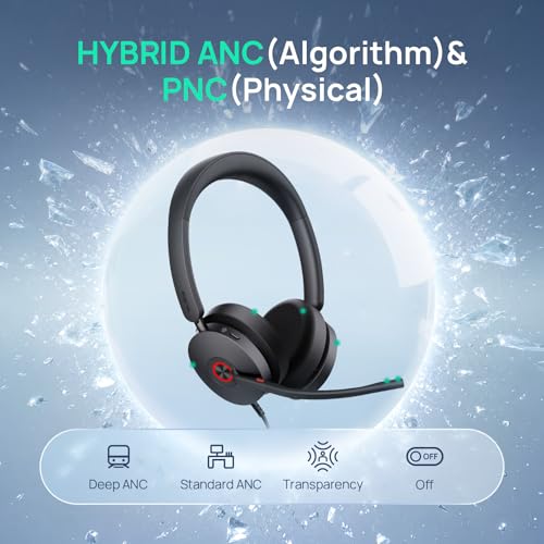 Yealink UH48 ANC Wired USB-C/A Headset,6 AI Noise-Canceling Microphones | Teams/Zoom Certified, Dual-ear Headphones, Call Center,Home,Plug & Play for Laptop/Phone/Computer,Dynamic EQ, 360° Busylight - color: USB-C/A (Teams)