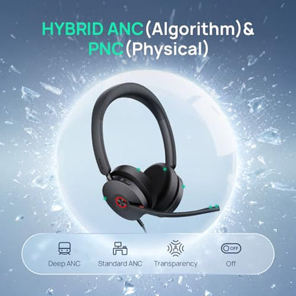 Yealink UH48 ANC Wired USB-C/A Headset, 6 AI Noise-Canceling Microphones | Teams/Zoom Certified, Stereo Headphones,Plug & Play for PC/Laptop/Phone, Hybrid Work & Home Office, Dynamic EQ, Call Control - color: USB-C/A (UC)