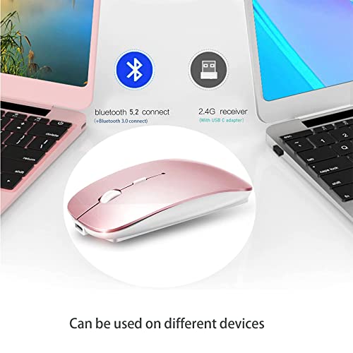 PEIBO Bluetooth 5.2 Mouse, Rechargeable Wireless Mouse for MacBook, iPad Pro, Chromebook, Windows Notebook, DELL, HP PC, Pink - color: pink