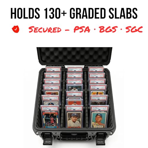 Graded Card Storage Box, IP67 Waterproof Hard Slab Case Holds 130+ PSA BGS SGC Graded Cards & 400+ Top Loaders, Baseball Sports Trading Card Carrying Case with Dividers for Collectors - size: MEDIUM