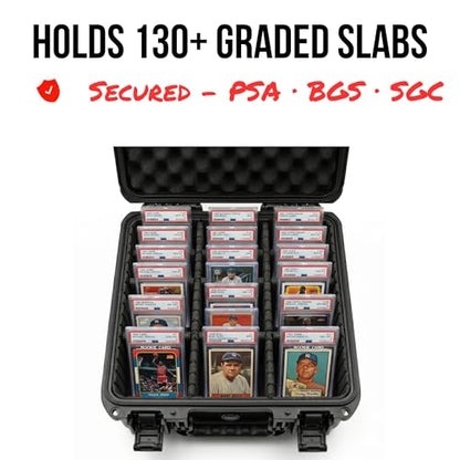 Graded Card Storage Box, IP67 Waterproof Hard Slab Case Holds 130+ PSA BGS SGC Graded Cards & 400+ Top Loaders, Baseball Sports Trading Card Carrying Case with Dividers for Collectors - size: MEDIUM