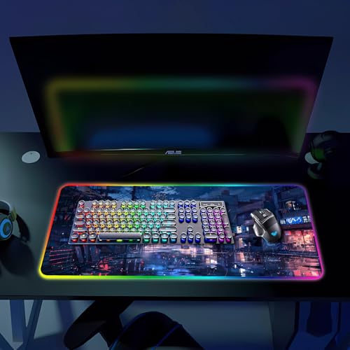 RGB Gaming Mouse Pad, Large Mousepad with Led Light, Gaming Accessories Keyboard Pad for Desk, Non-Slip Rubber Base Big Mouse Mat for Gamer, 31.5 X 11.8 Inch, Japanese Streets - color: 10 Japanese Streets