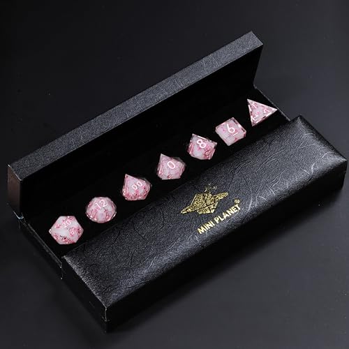 DND Resin Sharp Edge Roleplaying Polyhedral Dice Set,for RPG MTG Dungeons and Dragons Sakura Handmade Dice Set - color: Sakura Whisper