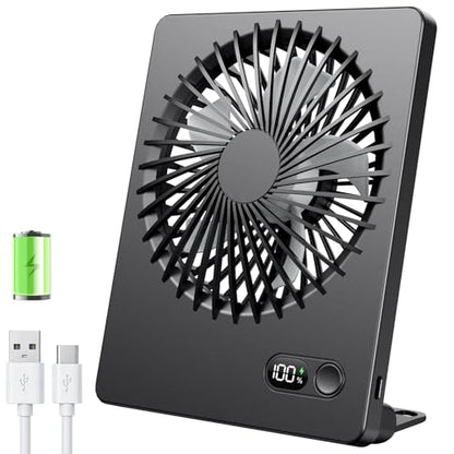 Zuvas Desk Fan Small Rechargeable Battery Table Fans for travel Ultra Quiet | 180° Tilt Folding, LED Dislay, Portable Fan Slim Design, 3 Speed Adjustable, for Office Bedroom Desktop, Cruise Essentials - color: Black