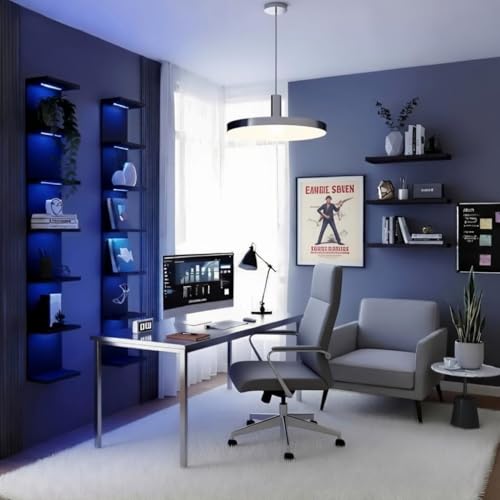 7 Tier RGB Light Wall Shelves, Black | Lack Wall Shelf Unit, Vertical Shelf with Remonte Control,Black Shelves - color: Rgb-black