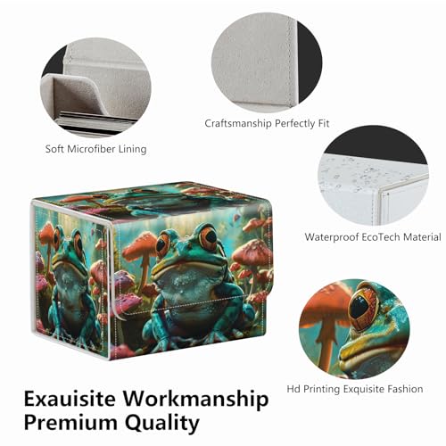 Strong Magnet Card Case Deck Box Mtg Card Box Playing Card Box Deck Box Tcg Up to 200 Cards Creative Pattern Trading Card Storage Box for Collectible Card Games, Green Frog Guitar Mushrooms - color: Green Frog Guitar Mushrooms
