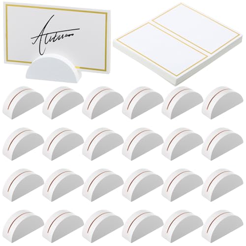 Colingmill 24 Pcs Wooden Table Number Stands with Tented Cards,White | Wedding Table Name Holder Semicircular Design Place Card Holders for Retail Shop Wedding Party Events - color: White