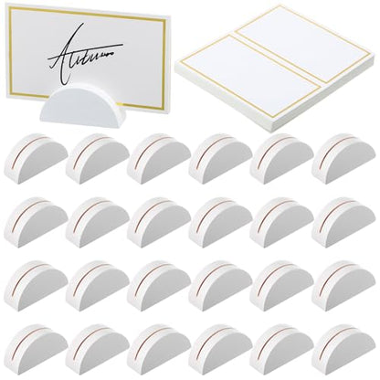 Colingmill 24 Pcs Wooden Table Number Stands with Tented Cards,White | Wedding Table Name Holder Semicircular Design Place Card Holders for Retail Shop Wedding Party Events - color: White