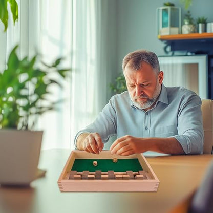 GOTHINK Shut The Box - Table Math Game with 12 Inch Wooden Board for Adults & Kids - 12 Spots Dice Game with 2+ Player Games, Includes 2 Dice, Ideal for Game Night, Travel, Classroom - (Ages 6+) - color: Brown - 12 Spots