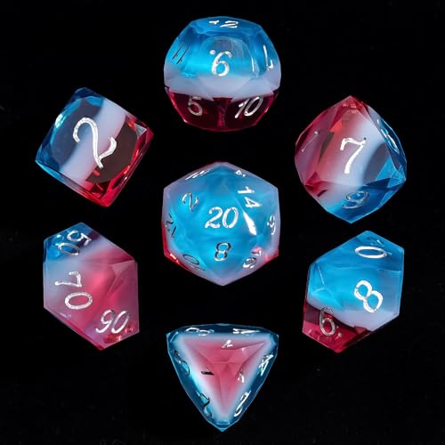 7PCS DND Dice Set,Transparent Sharp Edge Dice Set D&D RPG Polyhedral Die,for Dungeons and Dragons TTRPG Games Roleplaying Games,with Gift Box(Red & White & Blue) - color: Red&white&blue