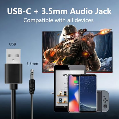 Wired Gaming Headset,Removable Mic,USB-C,3.5mm Audio Jack