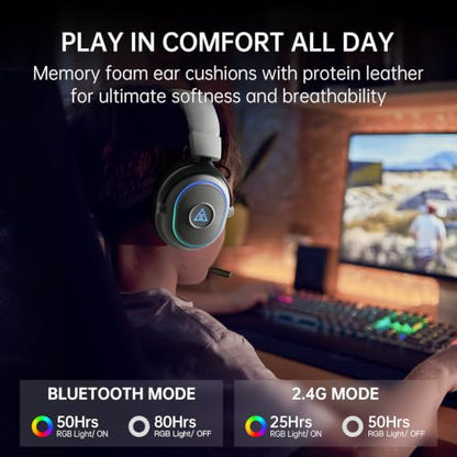 EKSA Wireless Gaming Headset with Detachable Microphone for PC,PS5,PS4 | Bluetooth Gaming Headphones with RGB, 30ms Latency, 50H Battery for Switch,Mobile,Mac,Computer, Stereo Sound Wired PC Headset - color: White