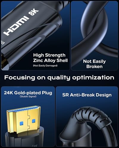 Cratree Fiber Optic HDMI Cable 65FT/20M Long - 8K 48Gbps High Speed HDMI Cord/8K 60Hz/4K 120Hz,HDCP 2.2&2.3,HDR10 - Compatible with HDTV/Monitor/Projector - size: 65 FT (Fiber Optic)