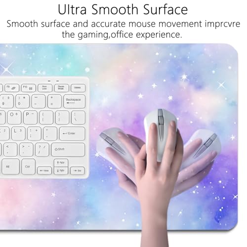 Cute Cloud Mouse Pad Starry Sky Extended Large Gaming Mouse Pad Stitched Edges Galaxy XXL Colorful Pastel Desk Mat Non-Slip Base Space Big Mousepad for Computer Home Office Girls 31.5X15.7Inch - color: Starry Sky