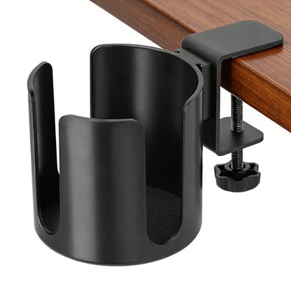 Large Clamp On Cup Holder for Desk, 3.9" Diameter Anti-Spill Drink Holder | Easy Install Clip On Table & Chair Armrest, Desk Accessories for Office, Gaming, Coffee Mugs & Bottles - size: 3.9 Inch, no Hook