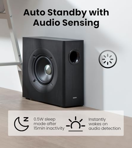 Edifier T5s Powered Active Subwoofer with 70W RMS, 8" Long-Throw Woofer, Deep Bass (35Hz) Speaker, Built-in Amp, Low Distortion, Phase Selector & Energy-Efficient for Home & Studio Audio, Black - color: Black