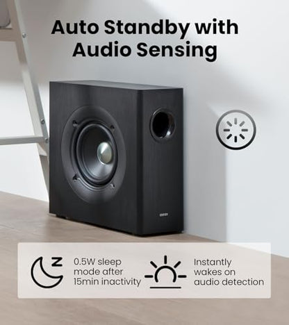 Edifier T5s Powered Active Subwoofer with 70W RMS, 8" Long-Throw Woofer, Deep Bass (35Hz) Speaker, Built-in Amp, Low Distortion, Phase Selector & Energy-Efficient for Home & Studio Audio, Black - color: Black