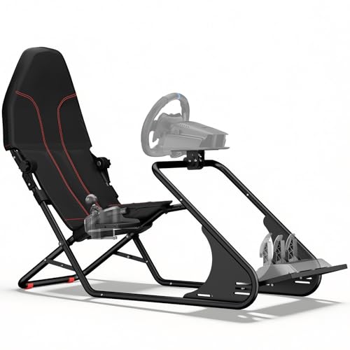 RACGTING Adjustable Racing Simulator Cockpit with Seat for PS5, Xbox & PC | Fits Logitech, Thrustmaster, Fanatec & MOZA, reinforced steel frame, reclining mesh seat, adjustable wheel & pedal decks