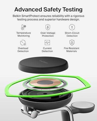 Belkin Qi2.2 25W Wireless Fast Charging Station, 3 in 1 iPhone Charger | Fast Charging, MagSafe Compatible, iPhone 17/16/15, Apple Watch, AirPods, Travel Charger, Magnetic - color: Black, style: 3 in 1