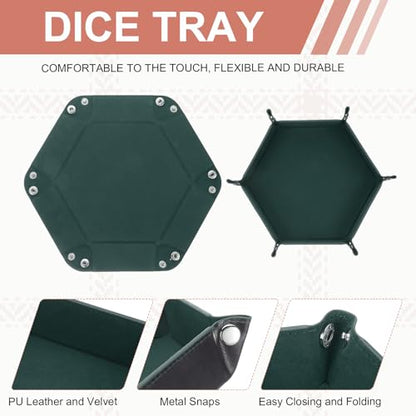 Dice Tray 10" PU Leather Velvet Folding Hexagon Dice Rolling Tray Holder Storage Box Perfect for RPG DND Table Games & Entryway & Nightstand Organizer (Dark Blue, 1pcs) - color: Dark Blue