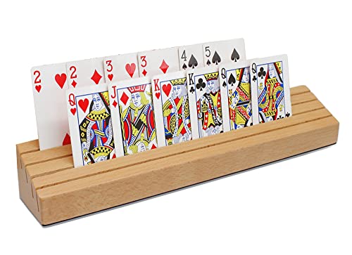 VINJOE Large Wooden Playing Card Holders Tray Racks Organizer for Kids Seniors Adults, Premium Solid Beechwood Playing Card Holders Best Gifts for Mother's Day(13.7x2.04x2.2 inch-1 Pcs)