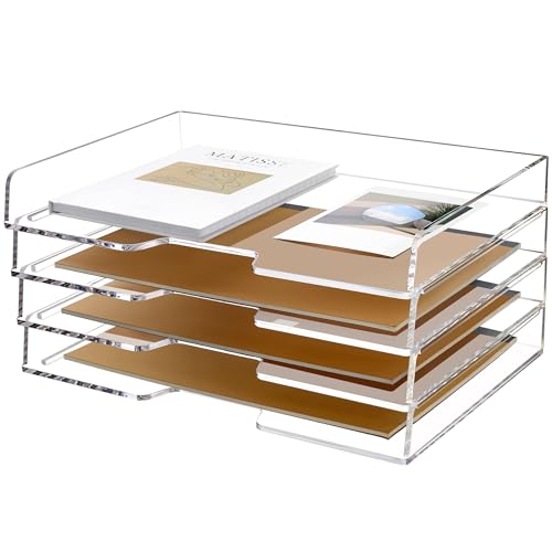 SANRUI 4 Tier Acrylic Paper Letter Tray Desk Stackable Organizer Trays，Clear Enlarged A4 Stackable File Document Tray， Workspace Office Supplies Organizers and Accessories Sorter，13.82inx9.29inx6.7in - style: Enlarged 4 Tier Trays