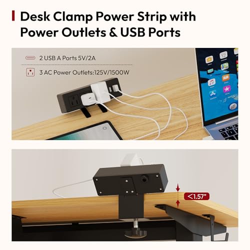 SANODESK Electric Standing Desk with Desk Clamp Power Strip 40"x 24" Whole-Piece Desktop Height Adjustable Stand Up Desk with Cable Management Sit Stand Home Office Desk Black Frame/Maple Top - color: Black Frame+maple Top, size: 40"x24"