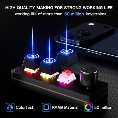 RGB Backlit Programmable Mechanical Keypad with Multifunction Knob, 3+1 Key Mini Macro Pad, Type-C Hot-Swappable One-Handed Shortcut Keyboard for Gaming, Video Editing & Office - MK31