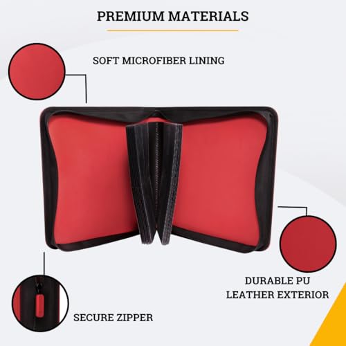 Card Guardian - Toploader 4 Pocket Premium Binder with Zipper for 160 Cards - Side Loaded Pockets - Compatible with Sports and Trading Cards TCG (Red) - color: Red