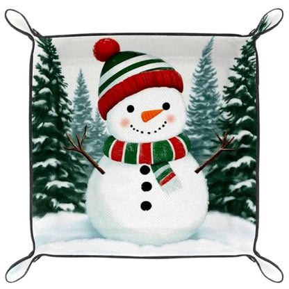 Dice Trays Snowman Holder Storage Box for Dice Games Like RPG DND, Leather Dice Holder Portable Folding Rolling Dice Tray, 16x16cm - color: Multi 5