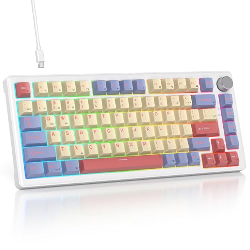 75% Mechanical Keyboard Gasket with Knob, Custom Wired Creamy Gaming Keyboard TKL 75 Percent Hot Swappable RGB Backlit, Pre-lubed Switch for Win/MAC PC Laptop（Cotton Candy/White Switch） - color: Cotton Candy/White Switch