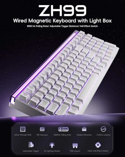 ZORNHER ZH99HE Mechanical Gaming Keyboard, Full Size White Gaming Keyboard with Creamy Switch,Soft RGB Backlit Light Box,Adjustable Actuation & Rapid Trigger, Hall Effect Technology - color: White Moonlight, size: Magnetic Switch