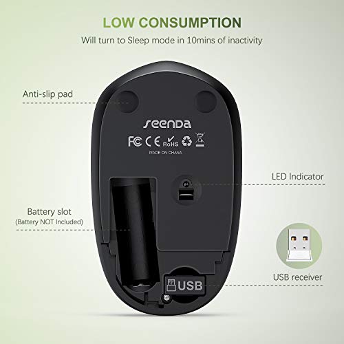 seenda Wireless Mouse for Laptop, 2.4G Noiseless Mouse with USB Receiver - Optical Tracking Portable Computer Mice for Chromebook, PC, Tablet, Windows System, 24 Months Battery Life - Green & Black - color: Green and Black