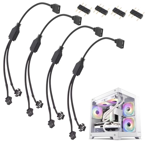 4 Pack ARGB 1 to 2 Extension Cable, 3-Pin to SM 3-Pin Female Adapter with Adapter pin, 5V Addressable RGB Extension Cable for PC Fans and LED Strips, Motherboard Sync (0.98 FT/ 30 CM Each) - color: 1-to-2 5V 3pin female to female