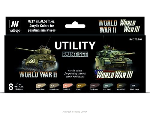 Vallejo - Utility Paint Set WWII & WWIII | Historic Military Shades | Brush & Airbrush Compatible | Pro Modeler Collection | 8 bottles x 18 ml. (0.6 fl.oz) - style: Utility Paint Set WWII & WWIII