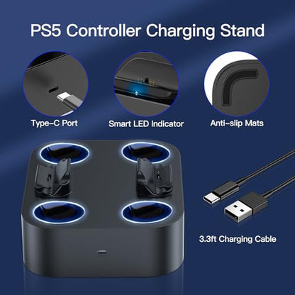NEWDERY for PS5 Controller Charger Station Compatible with Dualsense Edge | Fast Charging Dock with Led Indicators, Dual Charging Stand for PlayStation 5 & DualSense Edge Controller - color: Black