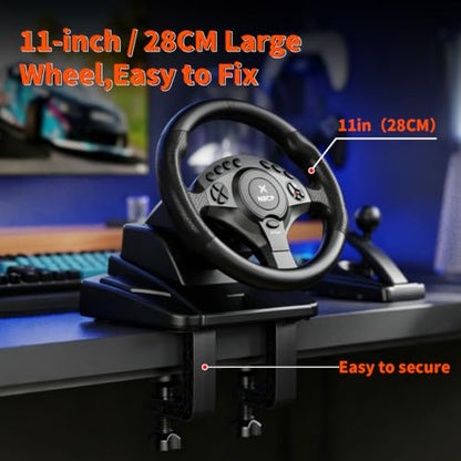 NBCP PC Racing Wheel, 900 Degree Gaming Steering Wheel with Pedals, 11" Large Wheel for Truck Simulator & Racing Games, Height Adjustable Sim Wheel Compatible with PC, PS3 - Black