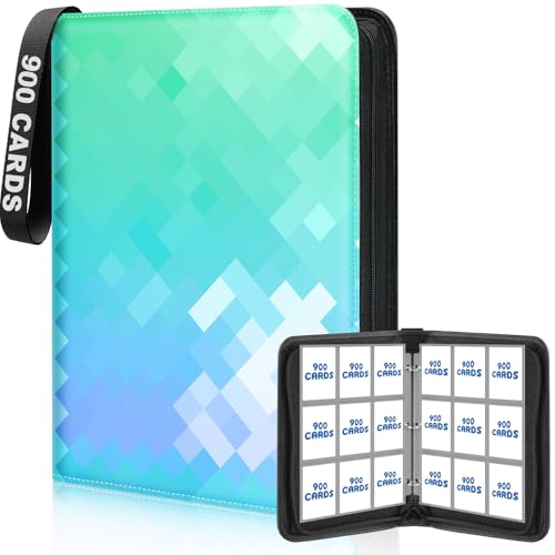 9 Pocket Trading Card Binder, 900 Card Capacity, Light Green | Holds up to 900 cards with 50 removable sleeves; ideal for sports cards, game cards, and photo card collections - color: Light Green, size: Large