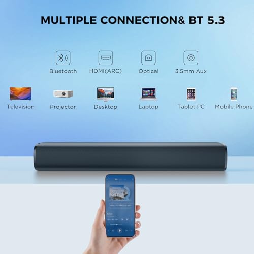MZEIBO Sound Bar, 50W Soundbar for Smart TV Bluetooth 5.3 Speaker 17Inch with ARC/Optical/AUX Connection Surround for Home Theater Audio TV/PC/Gaming/Projectors