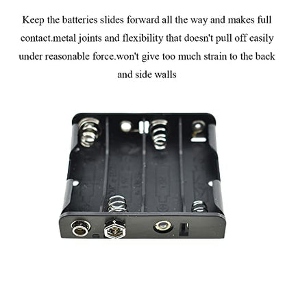 HAHIYO 9V Battery Holder with Standard Snap Connector Sturdy Accommodated Slot Well Conducting Contact Springs Durable Plastic Batteries Case Box 2 PCS for Wall Clocks Ham Radio RC Toys - style: Without cover-4AA(9V Kou)-2P