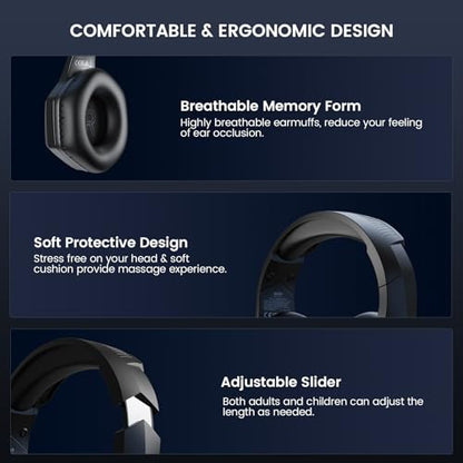 EKSA 2.4GHz Wireless Gaming Headset for PC, PS4, PS5, Gaming Headphones with Noise Cancelling Microphone, 7.1 Surround Sound, 36Hr Battery, RGB, 3.5mm Wired Computer Headset - color: Black